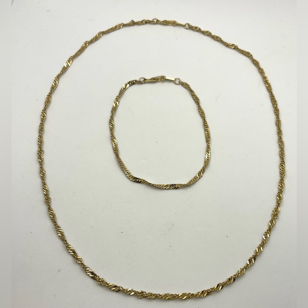 Beautiful Vintage 14kgp Small Twist 20" Chain Necklace & 7" Bracelet Jewelry Set